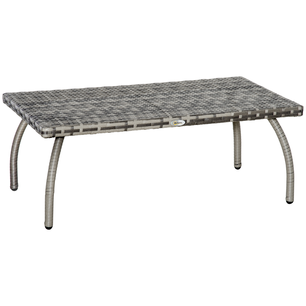 Outsunny Rattan Coffee Table with Heavy-Duty Steel Frame & PP Board Top – Patio Wicker Table, Grey
