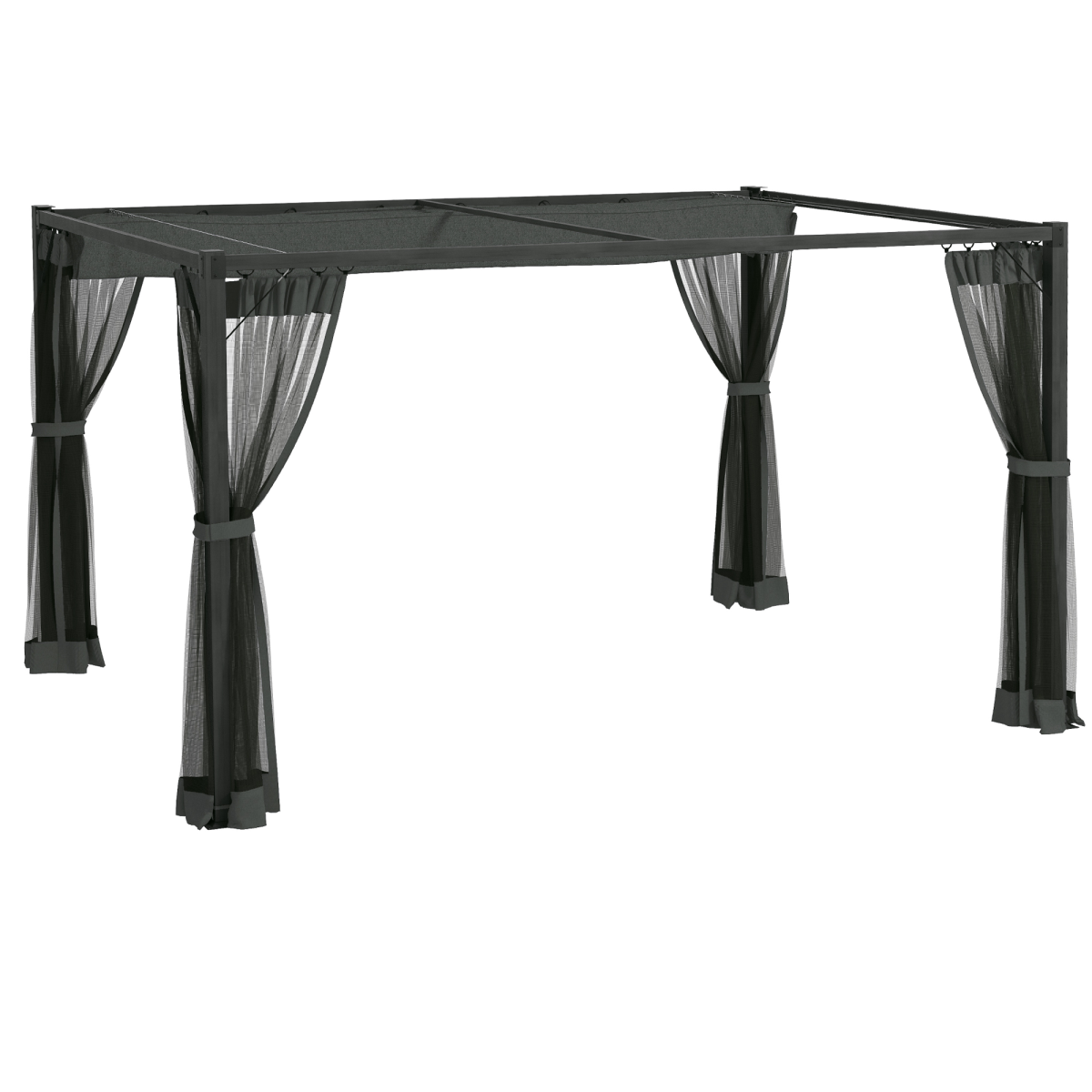 Outsunny 3 x 4m Retractable Pergola with Net Curtains & Aluminium Frame – Garden Shelter, Dark Grey