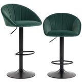 HOMCOM Bar Stools Set of 2 Adjustable Swivel Velvet Breakfast Bar Stools with Backrest, Dark Green