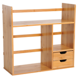 HOMCOM Bamboo Desk Organiser with 2 Drawers and 2 Cube Storage, 180 Degree Rotatable – Desktop Bookshelf