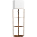 HOMCOM Corner Floor Lamp with 3 Storage Shelves & Pull Chain Switch – Tall Standing Lamp, Rustic Brown