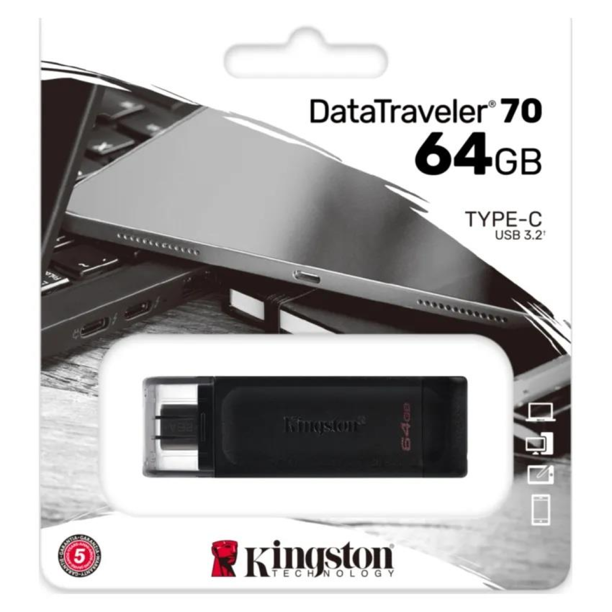 Kingston DataTraveler DT70 64GB USB-C Flash Drive – USB 3.2 Gen 1 Portable Storage for Laptops & Phones