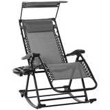 Folding Zero-Gravity Recliner Rocker with Canopy, Padded Headrest and Side Tray – Outdoor Lounge Chair, Grey