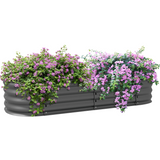 Outsunny Galvanised Steel Raised Garden Bed with Safety Edging – Round, Oval or Oblong Planter, Dark Grey