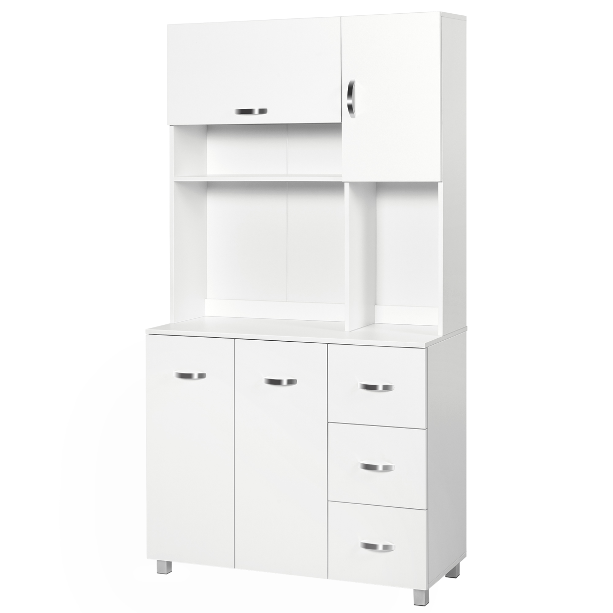 White kitchen storage unit with cupboards and drawers