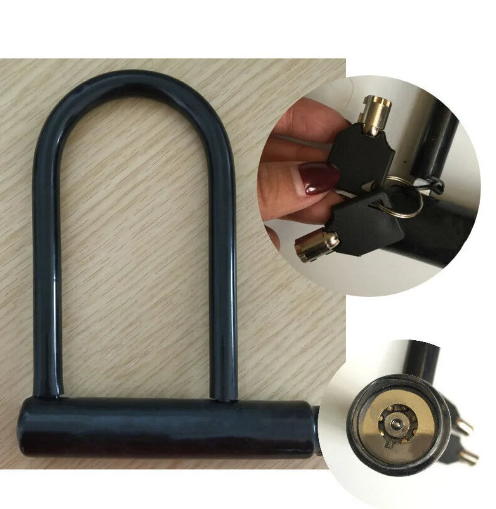 Heavy Duty U-Shaped Bike Lock with 2 Keys & Mounting Bracket – Zinc Alloy Anti-Theft Lock for Bicycles & Scooters