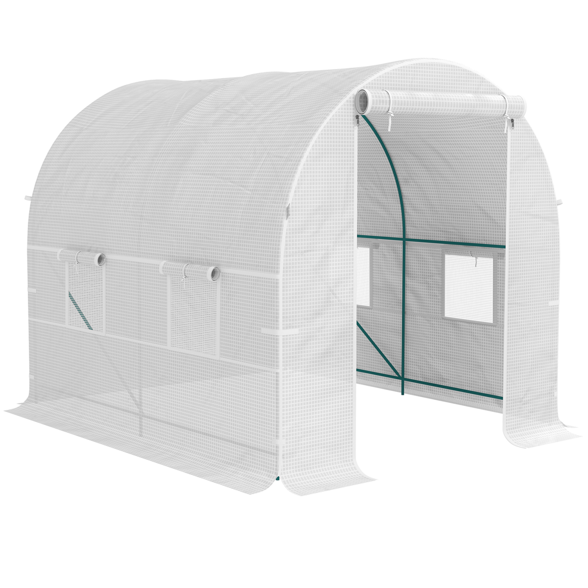 Outsunny 2 x 2.5m Polytunnel Greenhouse with Roll-Up Door and Mesh Windows, Steel Frame, PE Cover, White