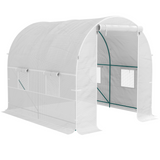 Outsunny 2 x 2.5m Polytunnel Greenhouse with Roll-Up Door and Mesh Windows, Steel Frame, PE Cover, White