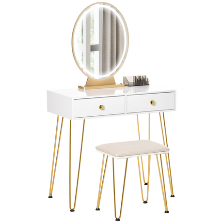 Dressing table set with LED mirror and stool
