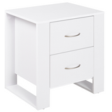 HOMCOM 2-Drawer Bedside Table with Silver-Tone Handles – Particle Board Bedroom Storage, White