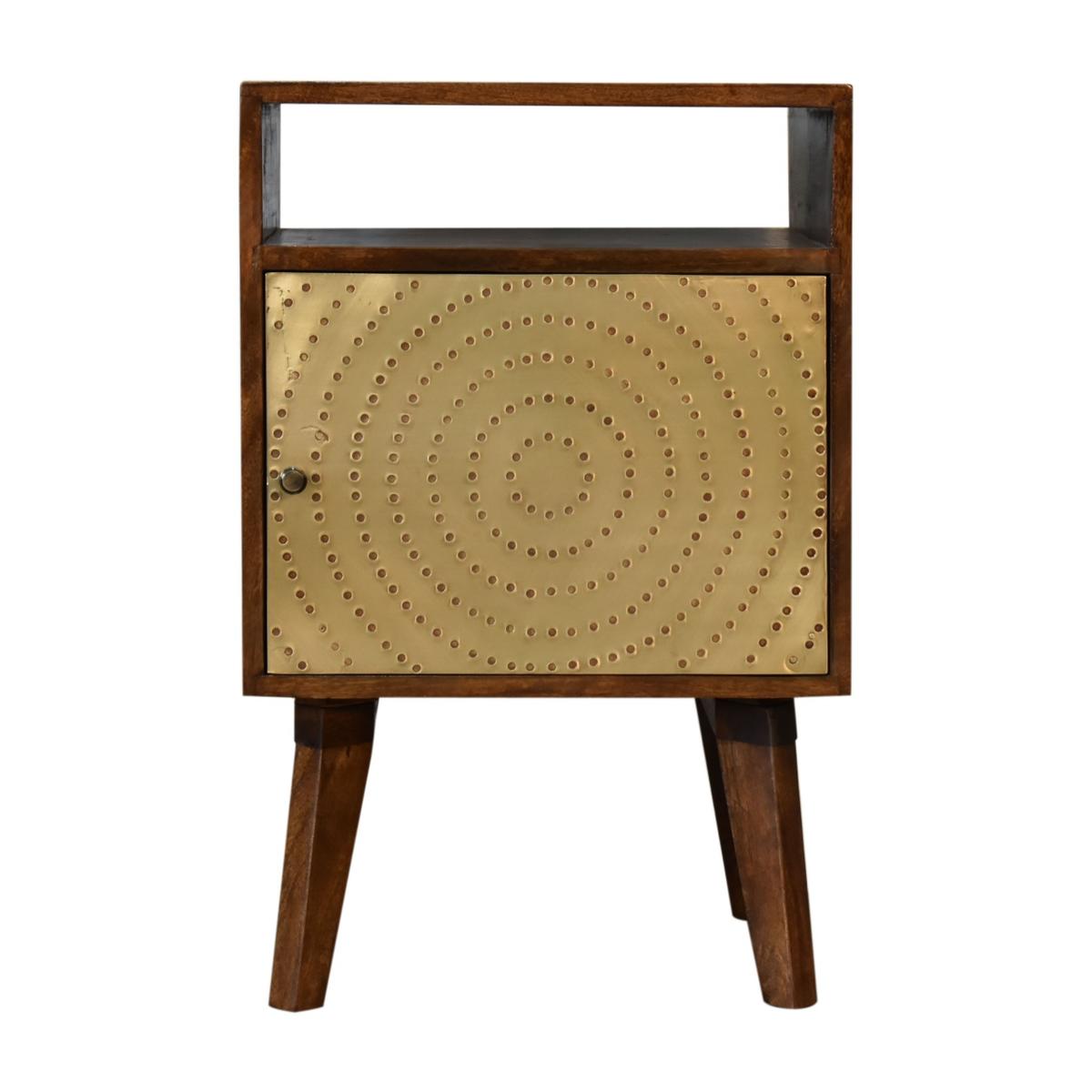 Artisan Furniture Zen 1 Door Bedside Table with Brass Cut-Out Door Front – Art Deco Style, Brown