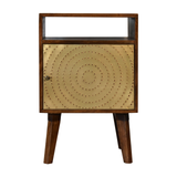 Artisan Furniture Zen 1 Door Bedside Table with Brass Cut-Out Door Front – Art Deco Style, Brown