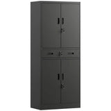 HOMCOM Metal Storage Cabinet with Locking Doors, Drawer & Adjustable Shelves – 180cm Tall Garage Tool Cabinet, Black