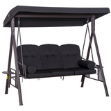 Outsunny 3-Seater Patio Swing Chair with Adjustable Canopy & Side Cup Trays – Garden Swing Bench, 360kg, Black
