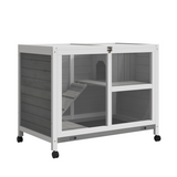 PawHut Two-Floor Wooden Rabbit Hutch with Wheels, Ramp & Pull-Out Tray – Indoor Small Animal House, Grey