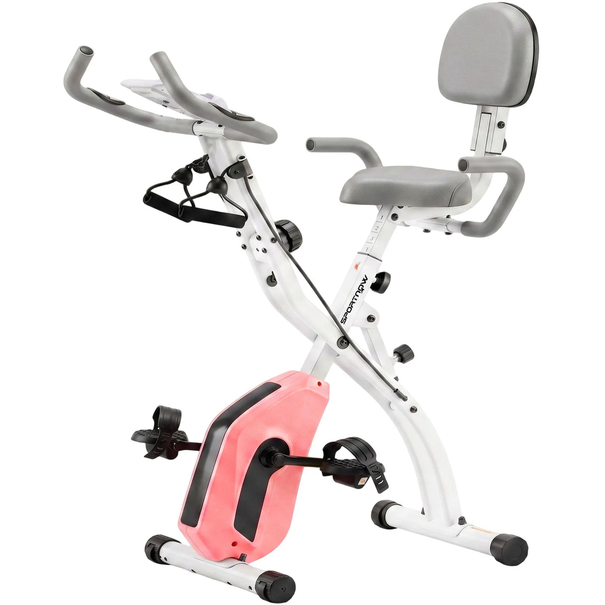 SPORTNOW 4-in-1 Folding Exercise Bike with Resistance Bands, 8-Level Magnetic Resistance & Bluetooth – Home Cardio, Pink