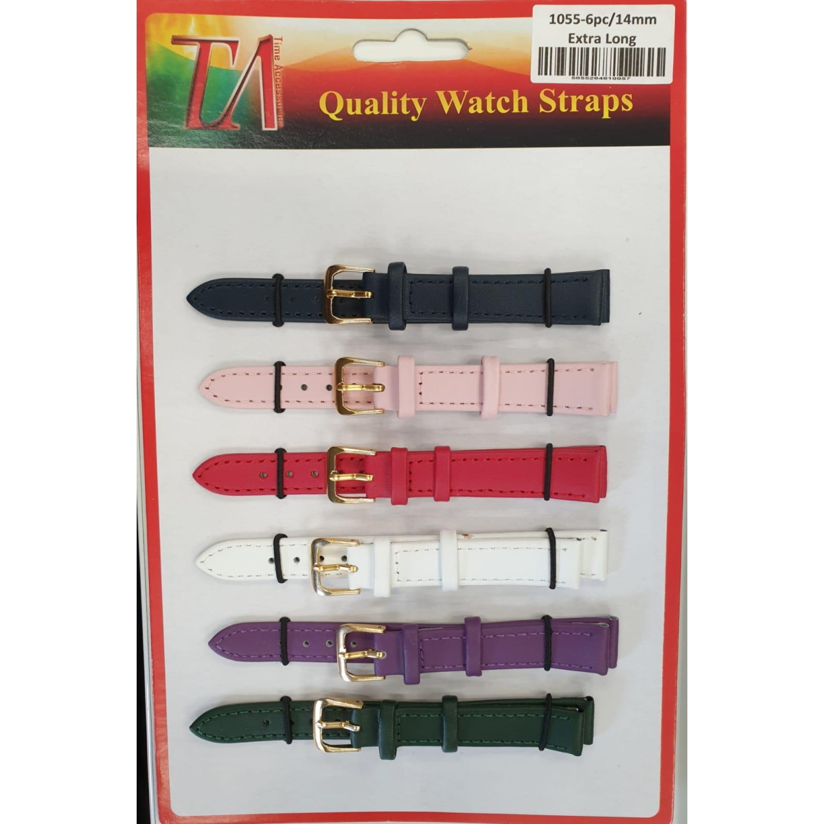 Extra Long Leather Watch Straps, Assorted Colours, 16mm – Pack of 6