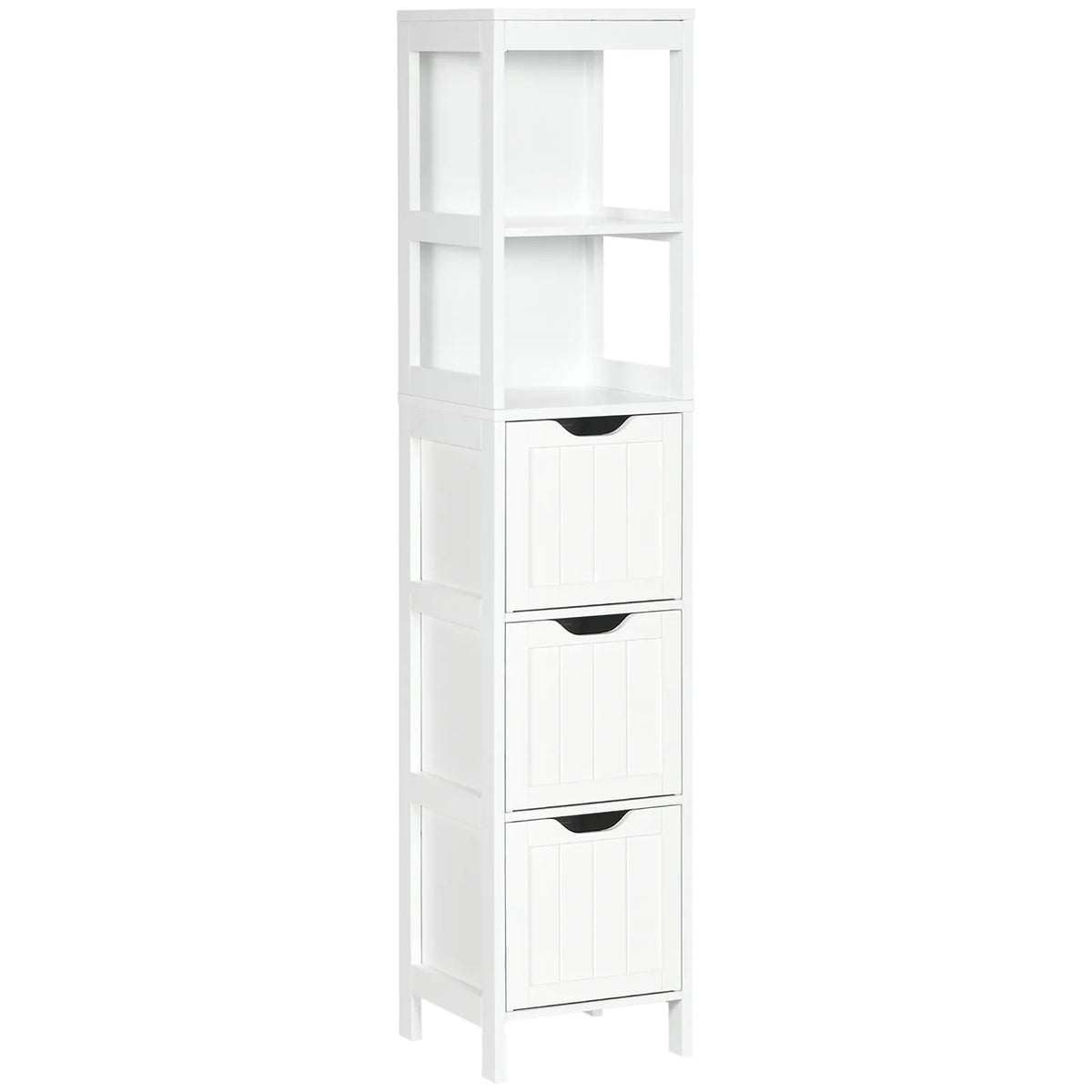 HOMCOM Narrow Floor Bathroom Cabinet with 3 Drawers and 2 Open Shelves – Slim Freestanding Storage, White