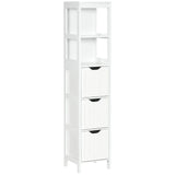 HOMCOM Narrow Floor Bathroom Cabinet with 3 Drawers and 2 Open Shelves – Slim Freestanding Storage, White