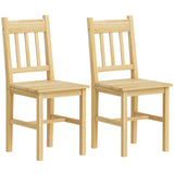 HOMCOM Dining Chairs Set of 2 with Slat Back, Pine Wood Frame – Farmhouse Kitchen Chairs, Natural