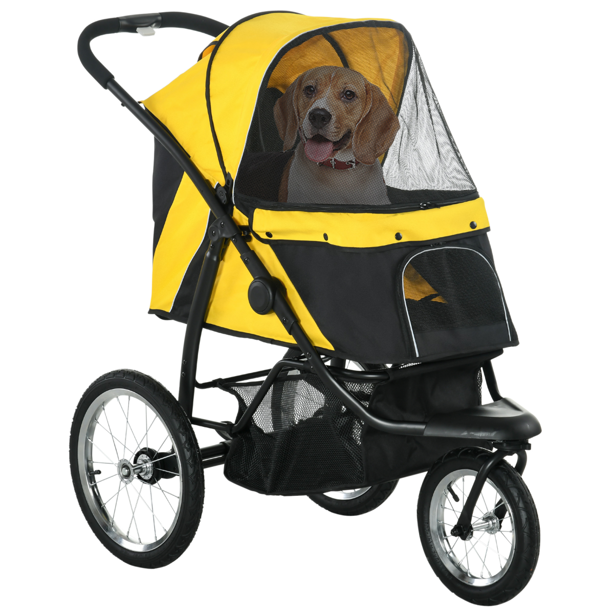 PawHut 3-Wheel Foldable Pet Stroller with Adjustable Canopy – For Small and Medium Dogs and Cats, Yellow
