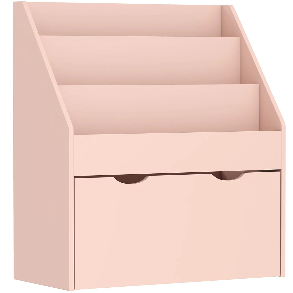 AIYAPLAY Kids Bookcase with 3 Shelves and Wheeled Drawer – Anti-Tip Playroom Storage for Ages 3–8, Pink