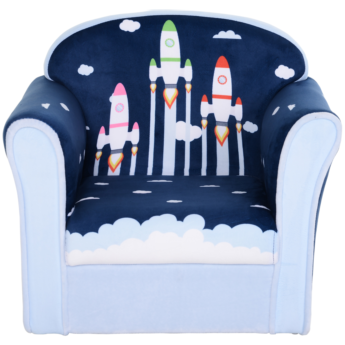 HOMCOM Kids Mini Sofa Armchair with Solid Wood Frame – Rocket Design Toddler Seat, 18 Months+