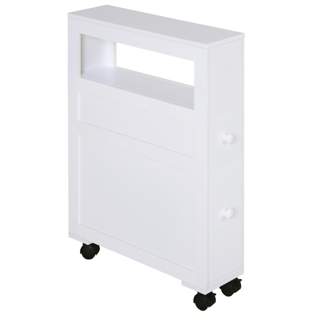 Slim rolling bathroom storage unit