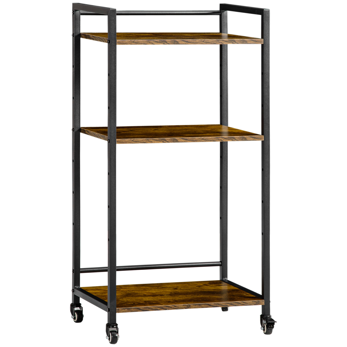 HOMCOM 3-Tier Printer Stand and Utility Cart with Adjustable Shelves – Rolling Storage Trolley