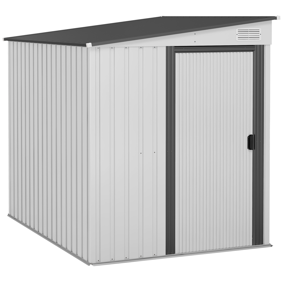 Outsunny 5 x 7ft Lean-To Metal Garden Shed with Foundation & Sliding Door – Tool and Bike Storage, White