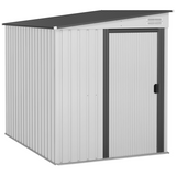 Outsunny 5 x 7ft Lean-To Metal Garden Shed with Foundation & Sliding Door – Tool and Bike Storage, White