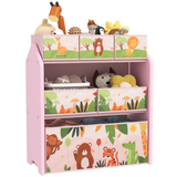 AIYAPLAY Kids Toy Storage Unit with 6 Fabric Boxes – Pink 3-Tier Playroom Organiser