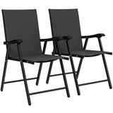 Outsunny Set of 2 Folding Garden Chairs with High Back, Armrests & Texteline Seat – Black