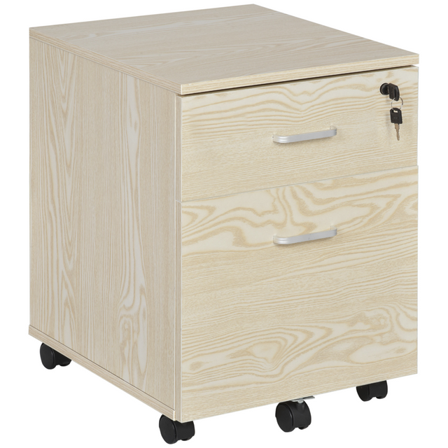 Vinsetto oak 2-drawer locking filing cabinet on wheels