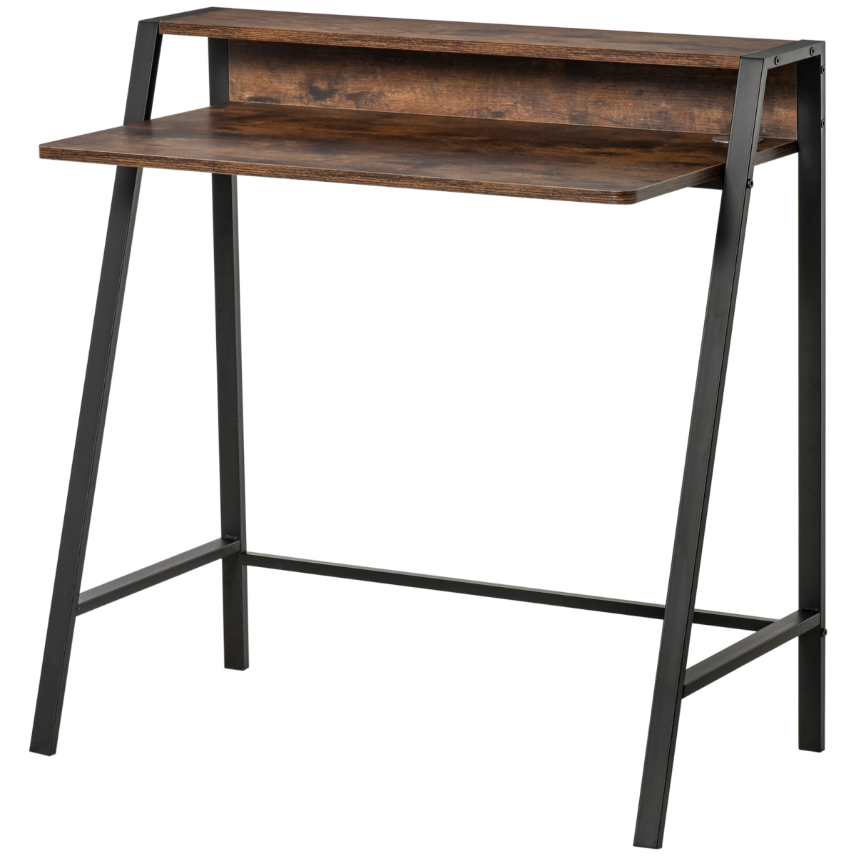 HOMCOM Office PC Workstation with Two-Tier Worktop and Storage Shelf – Metal Frame Desk, Rustic Brown