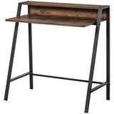 HOMCOM Office PC Workstation with Two-Tier Worktop and Storage Shelf – Metal Frame Desk, Rustic Brown