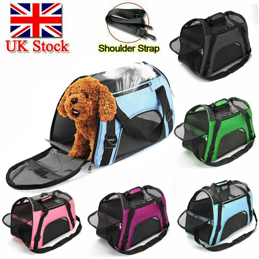 Large Soft Fabric Folding Pet Carrier Bag with Mesh Panels & Pockets – Portable Dog and Cat Travel Bag, Black