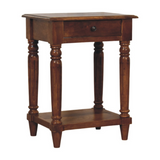 Artisan Furniture Solid Mango Wood Side Table with Drawer, Turned Legs & Lower Shelf – Chestnut Brown