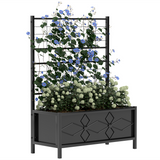 Outsunny Galvanised Steel Trellis Planter with Diamond Design & Drainage Holes – Climbing Plant Support, Black