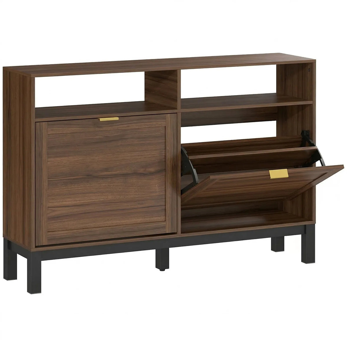 HOMCOM Narrow Shoe Cabinet with 2 Flip Drawers & Open Shelves – Rustic Brown