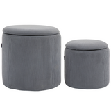 HOMCOM Fabric Storage Ottoman Set of 2 with Removable Lids – Nesting Footstools, Corduroy, Light Grey