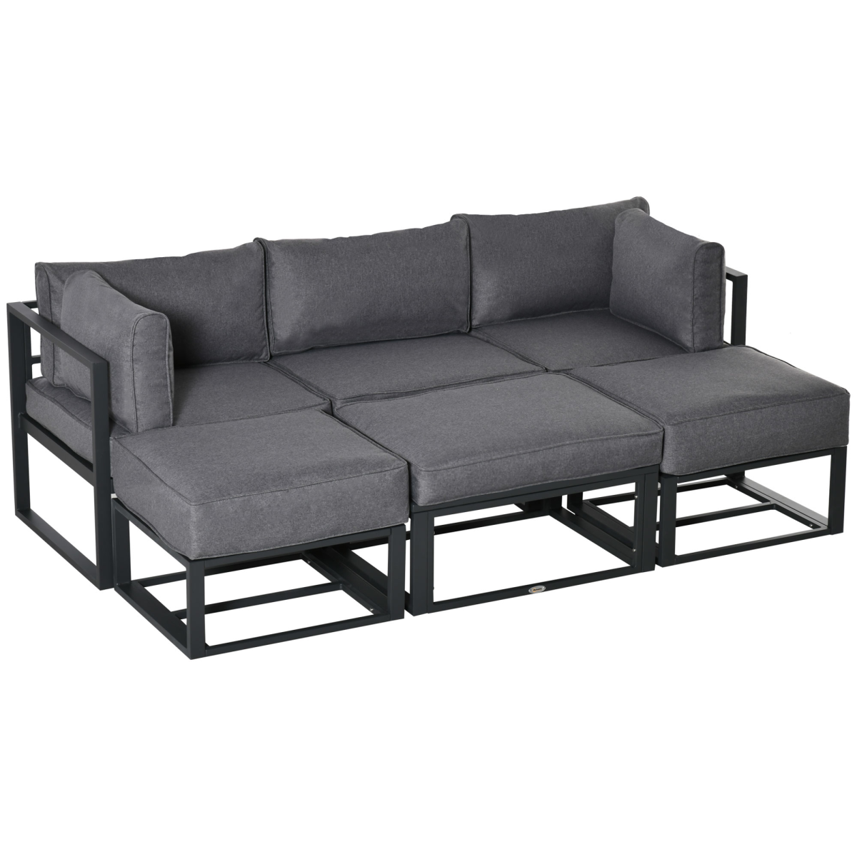 Outsunny 6-Piece Garden Daybed Sofa Set with Coffee Table & Footstools – Convertible Aluminium Lounge Set, Grey
