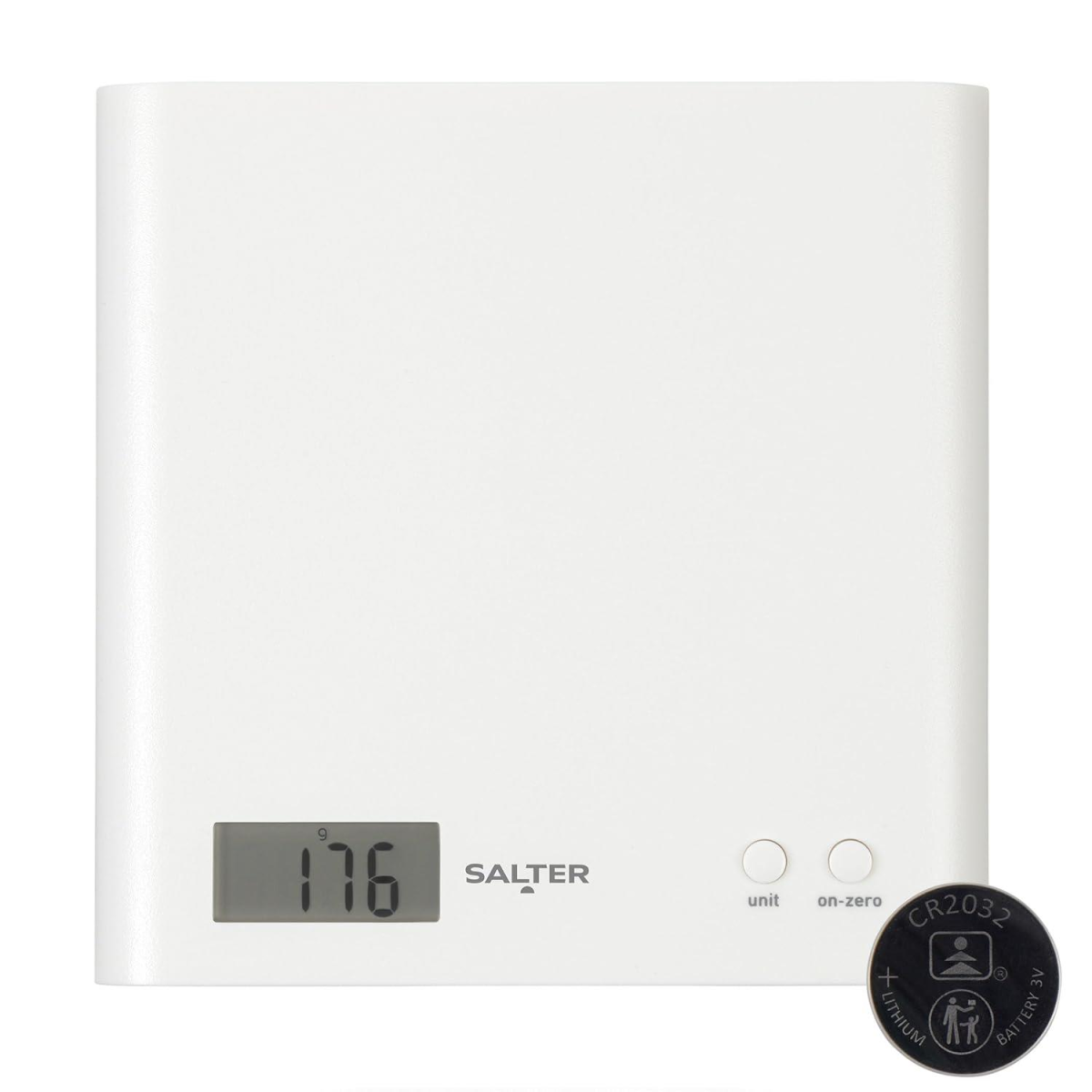 Salter Arc Electronic Kitchen Scale 3kg with Add & Weigh Function – Slim LCD Food Scale, White
