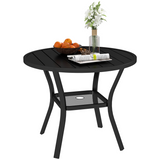 Outsunny 90cm Round Garden Dining Table with Parasol Hole – Slatted Steel Patio Table for 4, Black