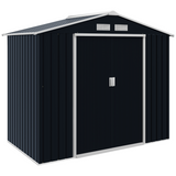Outsunny 7 x 4ft Lockable Galvanised Steel Garden Shed with Sloped Roof & Foundation – Tool Storage, Grey