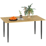 Outsunny Garden Dining Table for 6 with Parasol Hole, Slatted Steel Top, 150 x 90 cm – Outdoor Table, Brown
