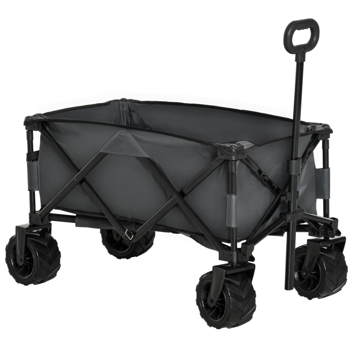 Outsunny Folding Cargo Wagon Beach Cart with Telescopic Handle & Metal Frame, 70kg Capacity – Dark Grey