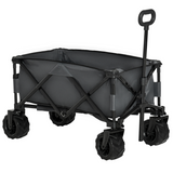 Outsunny Folding Cargo Wagon Beach Cart with Telescopic Handle & Metal Frame, 70kg Capacity – Dark Grey