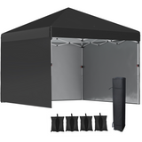 Outsunny 3x3m Pop-Up Gazebo Party Tent with 3 Sidewalls & Weight Bags, Steel Frame – Outdoor Shelter, Black