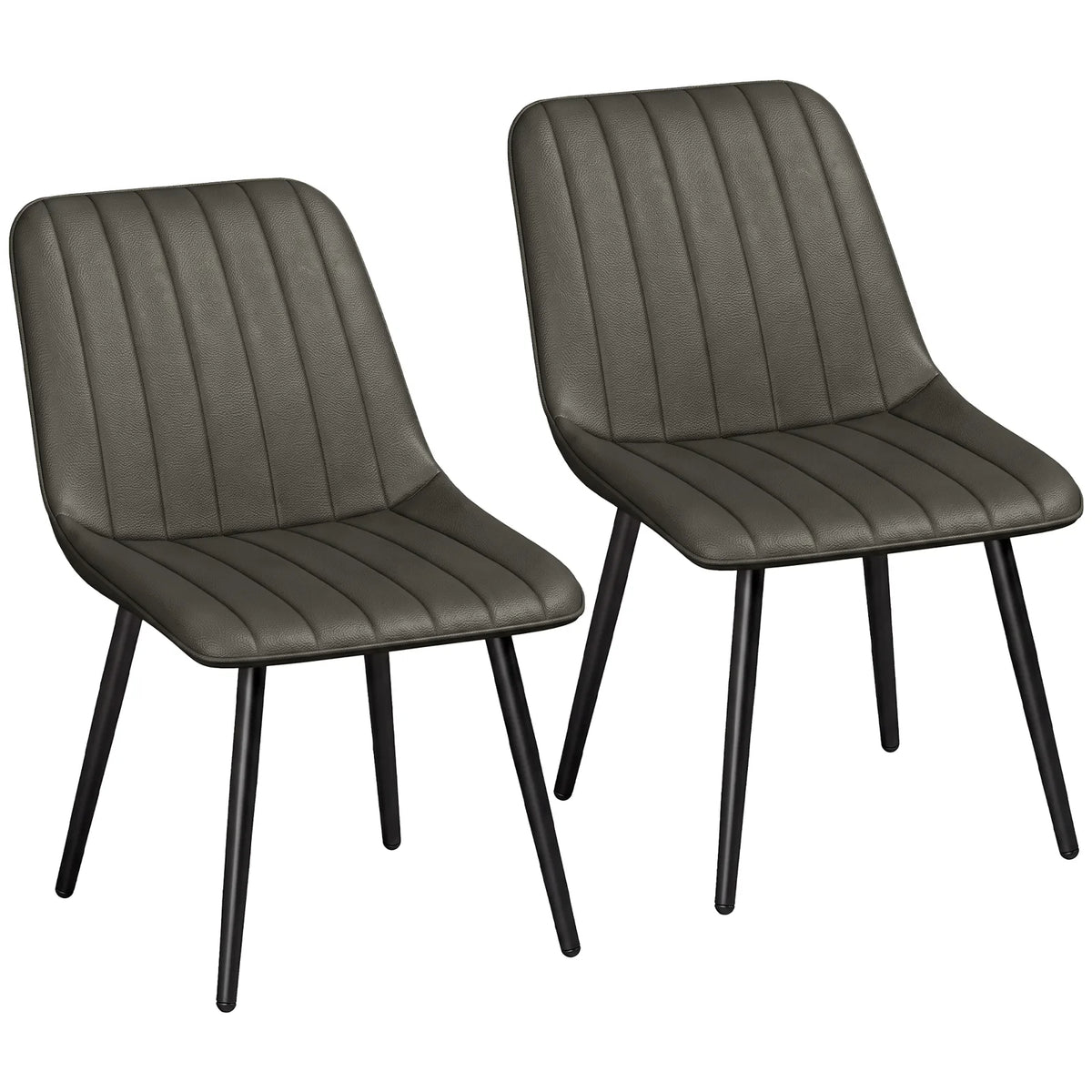 HOMCOM Faux Leather Dining Chairs Set of 2 with Metal Legs and Curved Back – Upholstered Kitchen Chairs, Grey